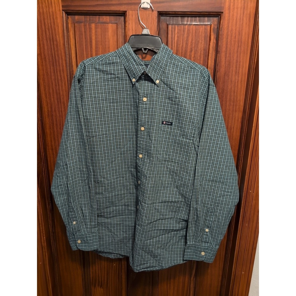 Chaps‎ Easy Care Men's Button Up Shirt Blue/green Plaid Long Sleeve Sz Large